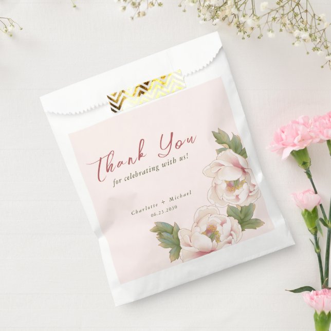 Elegant Blush Pink Peony Floral Wedding Favor Bag (Sealed)