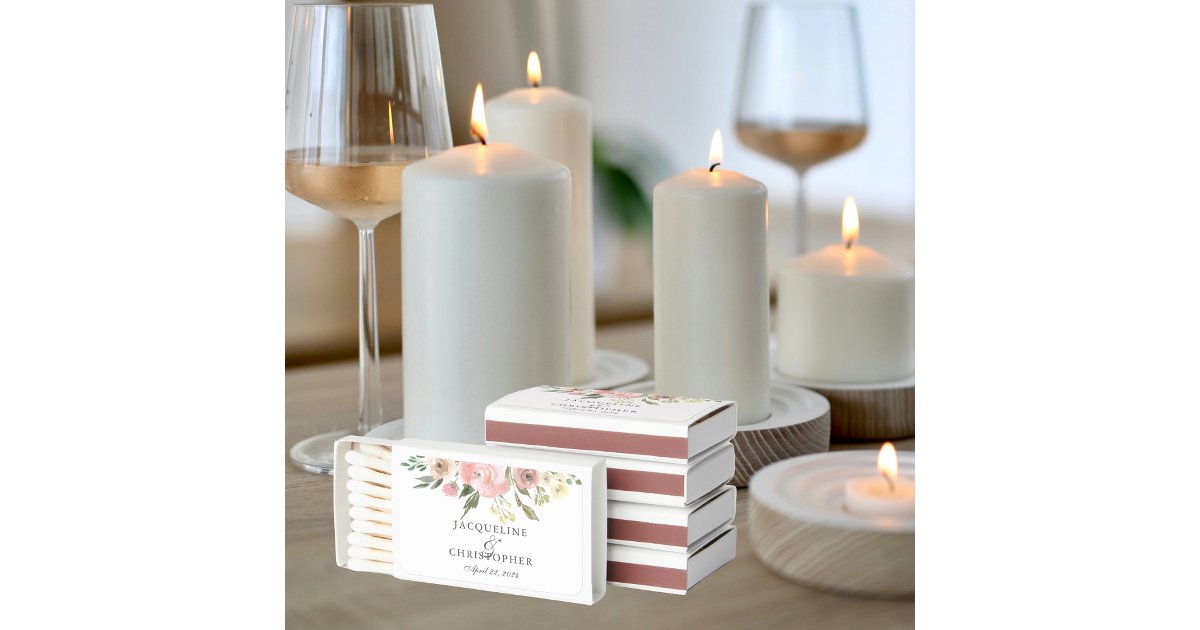 Elegant Blush Pink Peony Floral Wedding Favor Matchboxes | Zazzle