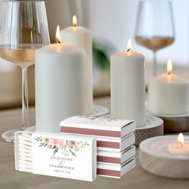 Elegant Blush Pink Peony Floral Wedding Favor Matchboxes (Creator Uploaded)