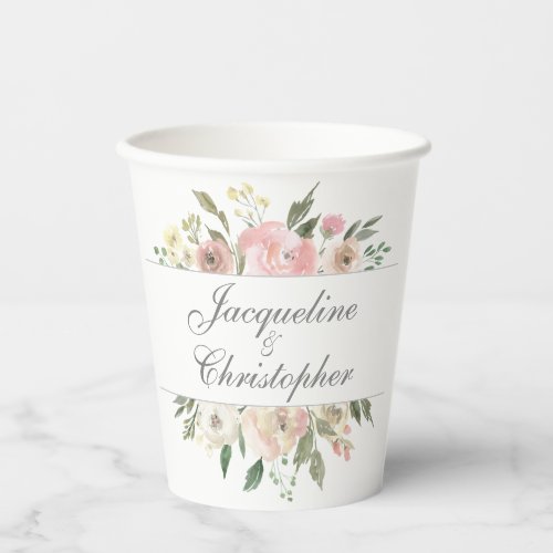 Elegant Blush Pink Peony Floral Wedding Reception Paper Cups