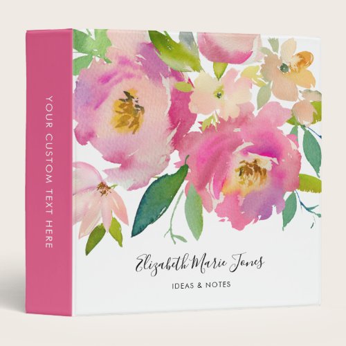 Elegant Blush Pink Peony Pastel Floral Home Office 3 Ring Binder