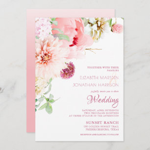 Elegant Blush Pink Peony Sage Floral Wedding Invitation