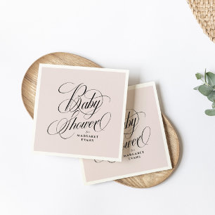 Elegant blush pink personalized baby shower napkins