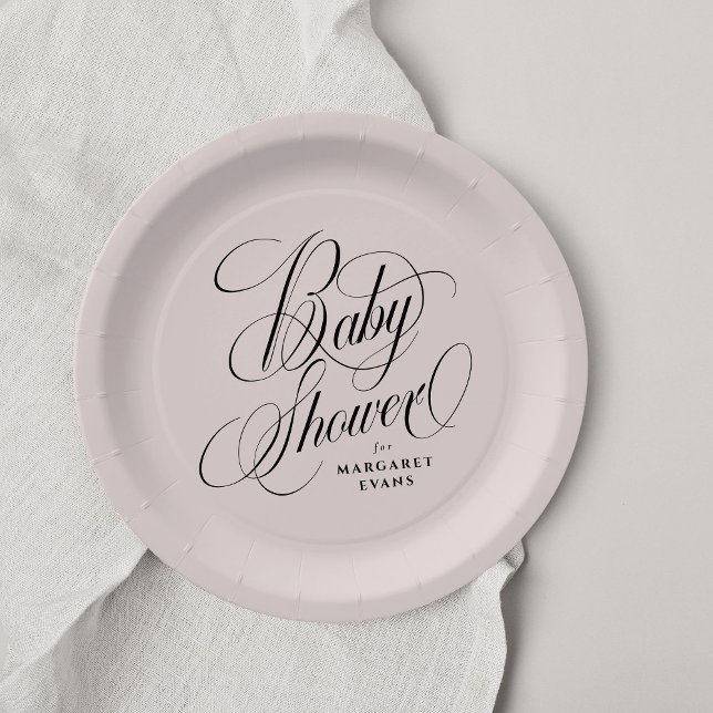 Elegant blush pink personalized baby shower paper plates (Creator Uploaded)