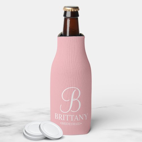 Elegant Blush Pink Personalized Bridesmaid Bottle Cooler