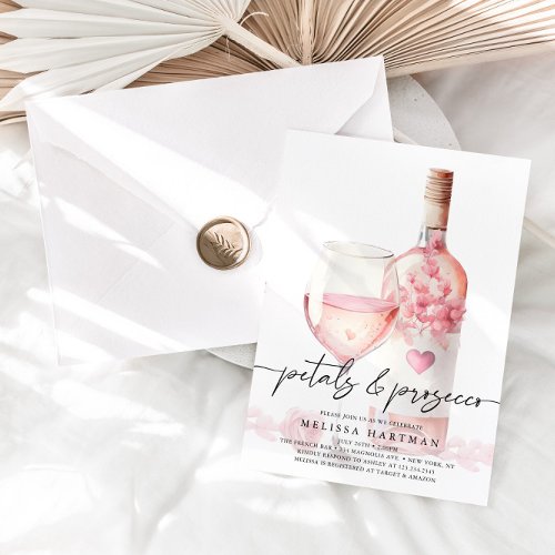 Elegant Blush Pink Petals  Prosecco Bridal Shower Invitation