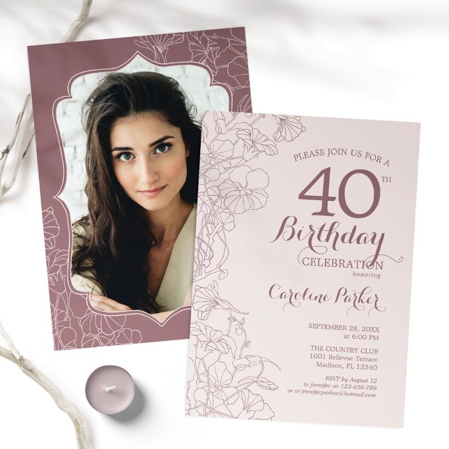 Elegant Blush Pink Photo 40th Birthday Party Invitation (Creator Uploaded)