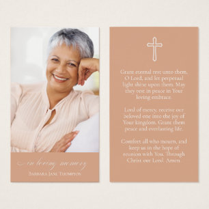 Elegant Blush Pink Photo Funeral Prayer Card