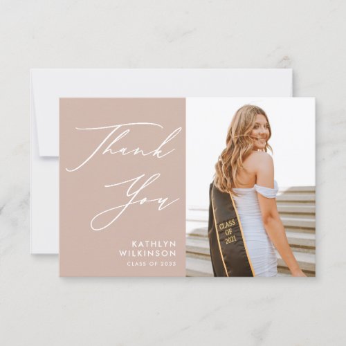 Elegant Blush Pink Photo Graduation Thank You Card