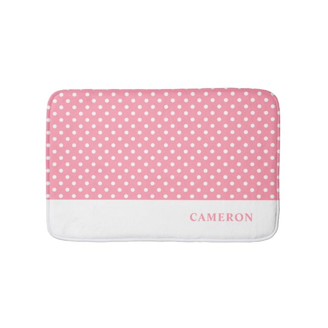 Elegant Blush Pink Polka Dots Personalized  Bath Mat (Front)