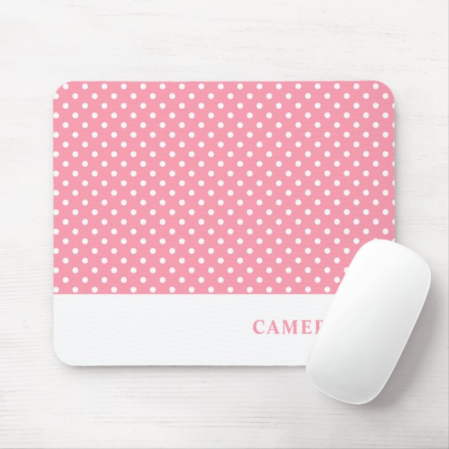 Elegant Blush Pink Polka Dots Personalized  Mouse Pad (With Mouse)