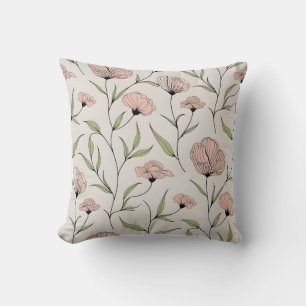Elegant Blush Pink Poppies Floral Pattern Throw Pillow