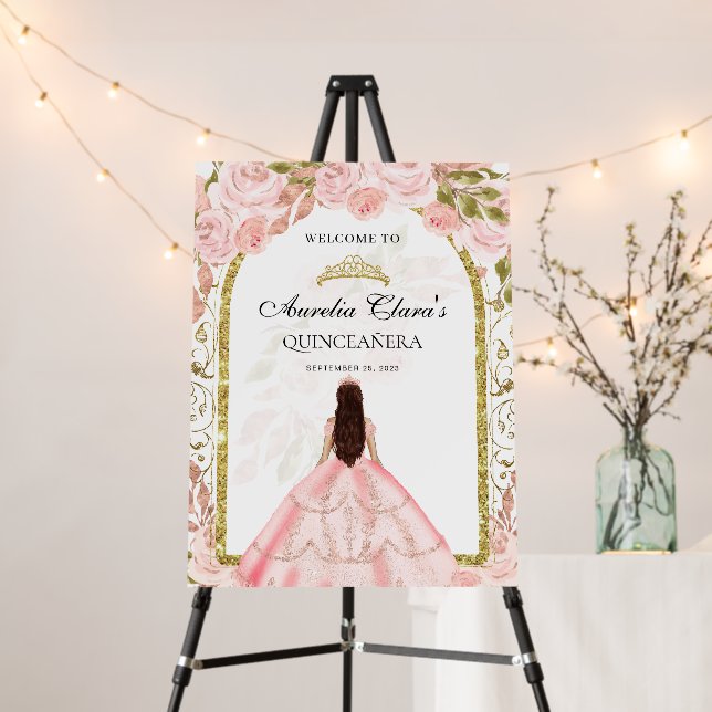 Elegant Blush Pink Princess Floral Quinceañera Foam Board (In Situ (Stand))