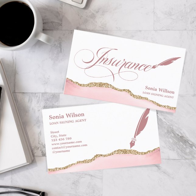 Elegant Blush Pink Professional Insurance Agent Business Card (Creator Uploaded)