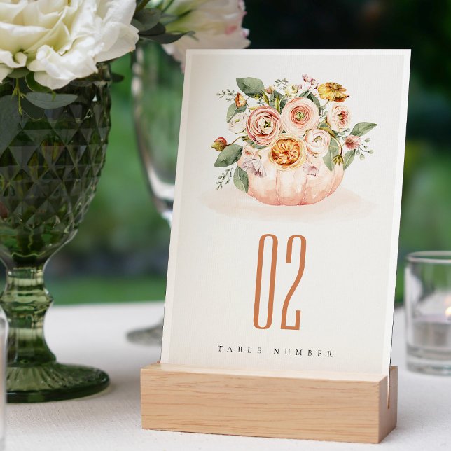 Elegant Blush Pink Pumpkin Floral Watercolor Table Number (Creator Uploaded)