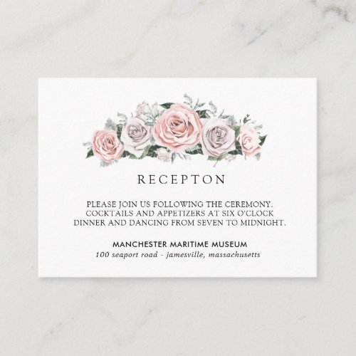 Elegant Blush Pink Purple Floral Wedding Reception Enclosure Card