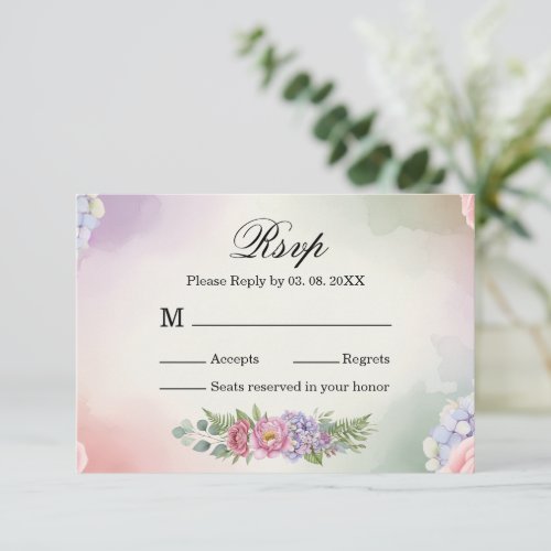 Elegant Blush Pink Purple Hydrangea Wedding Respon RSVP Card