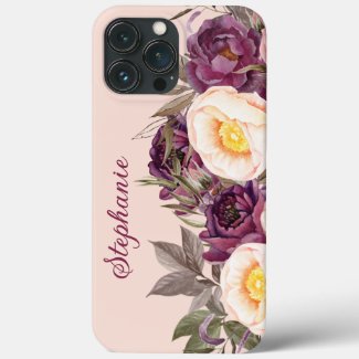 Elegant Blush Pink Purple Vintage Floral Name 