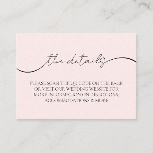 Elegant Blush Pink QR Code Wedding Details Enclosure Card