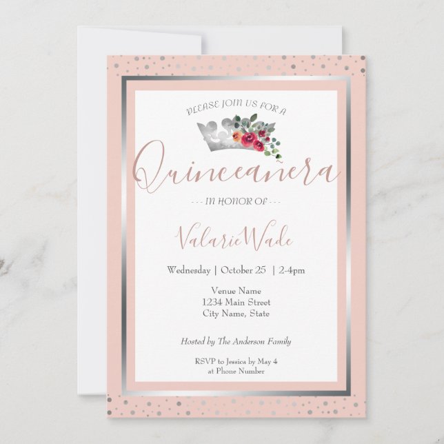 Elegant Blush Pink Quinceanera Budget Invitation (Front)