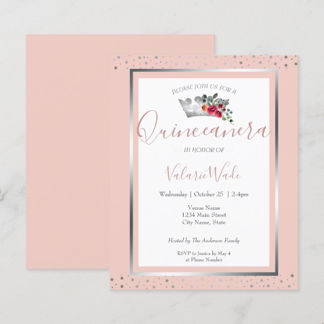 Elegant Blush Pink Quinceanera Budget Invitation (Front/Back)