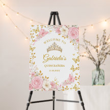 Elegant Blush Pink Quinceañera Golden Welcome