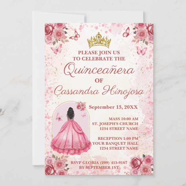 Elegant Blush Pink Quinceañera Invitation 15 Anos (Front)