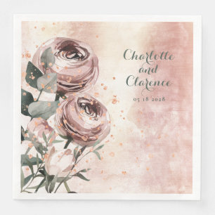 Elegant Blush Pink Ranunculus & Rose Gold Wedding Paper Dinner Napkins