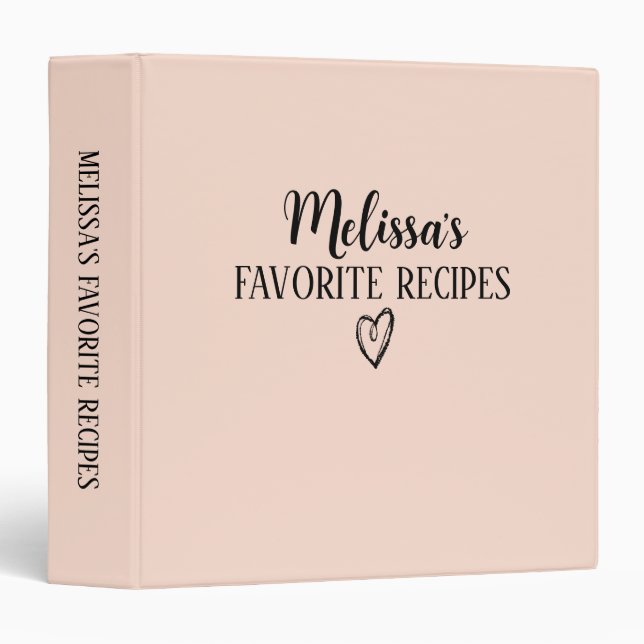 Elegant Blush Pink Recipe Cookbook 3 Ring Binder (Front/Spine)