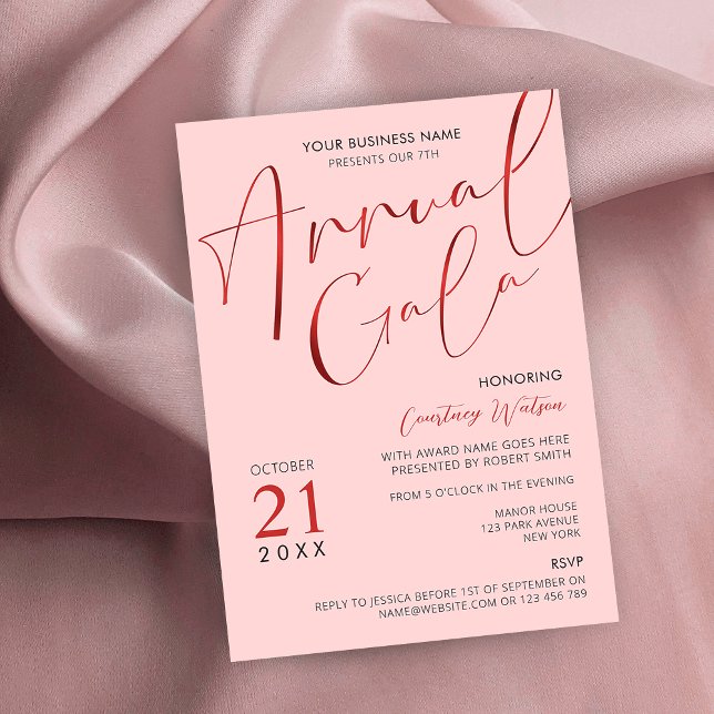 Elegant Blush Pink & Red Corporate Gala Dinner Invitation (Creator Uploaded)