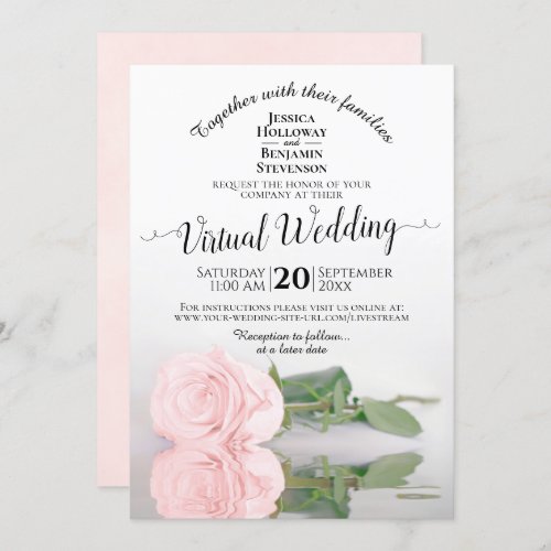 Elegant Blush Pink Reflecting Rose Virtual Wedding Invitation