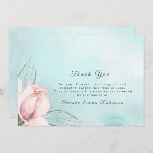 Elegant Blush Pink Rose and Blue Thank You Card