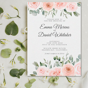 Elegant Blush Pink Rose and Sage Green Wedding Invitation