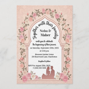 Elegant Blush Pink Rose Arch Photo Wedding Invitation