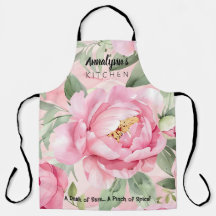 ELEGANT BLUSH PINK ROSE BOTANICAL APRON