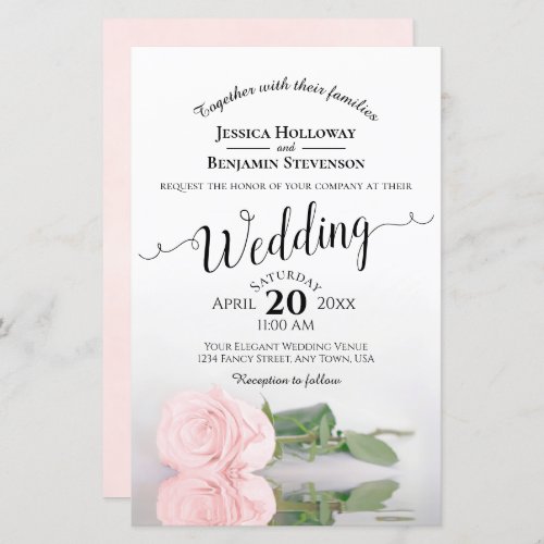 Elegant Blush Pink Rose BUDGET Wedding Invitation