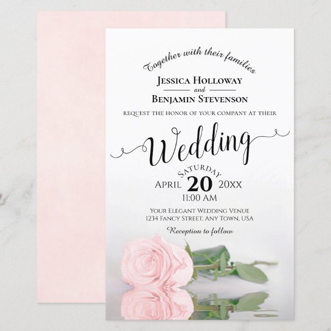Elegant Blush Pink Rose BUDGET Wedding Invitation (Front/Back)