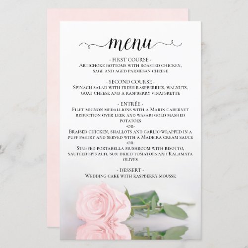 Elegant Blush Pink Rose Budget Wedding Menu