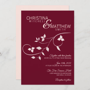 Elegant Blush Pink Rose Burgundy Wine Vine Wedding Invitation
