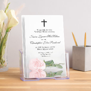 Elegant Blush Pink Rose Catholic Wedding Program Brochure