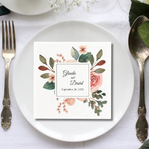 Elegant Blush Pink Rose Floral Customized Wedding Napkins