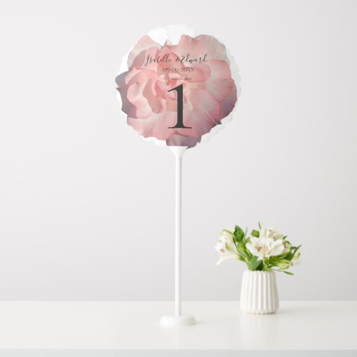 Elegant Blush Pink Rose Floral Guest Table Number Balloon
