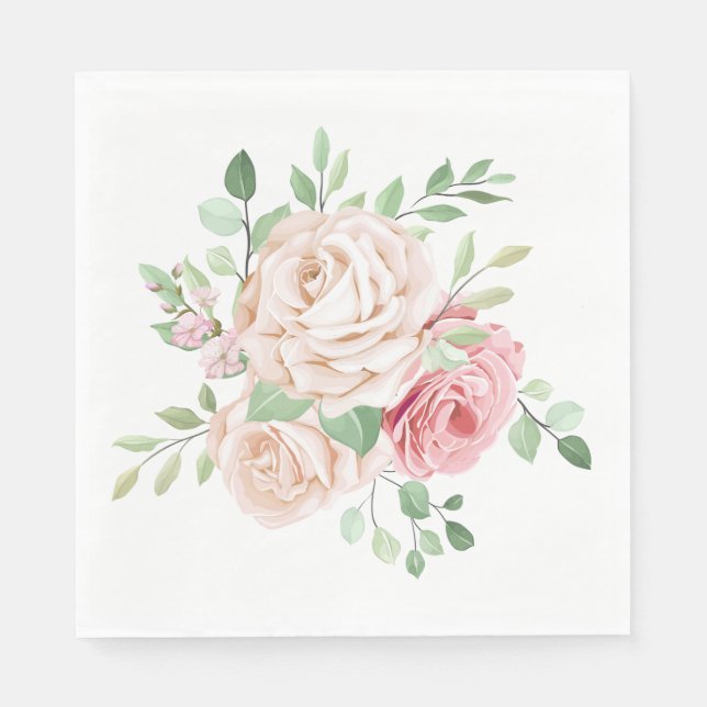 Elegant Blush Pink Rose Floral Napkins (Front)