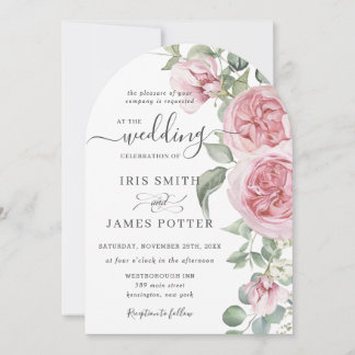 Elegant Blush Pink Rose Floral Wedding Details QR Invitation