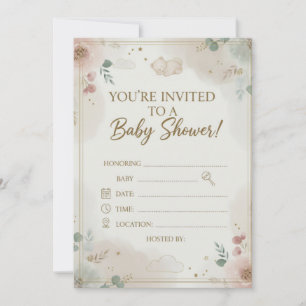Elegant Blush Pink Rose Floral Wreath Baby Shower Save The Date