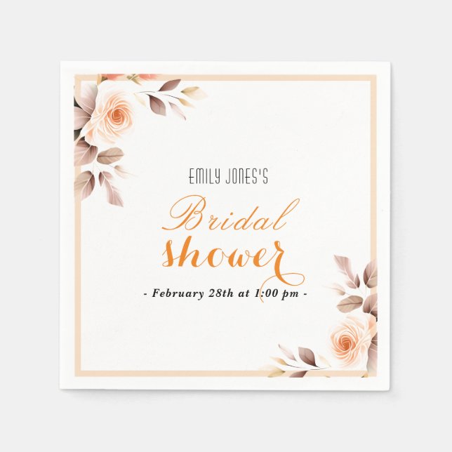 Elegant Blush pink rose flower bridal brunch Napkins (Front)
