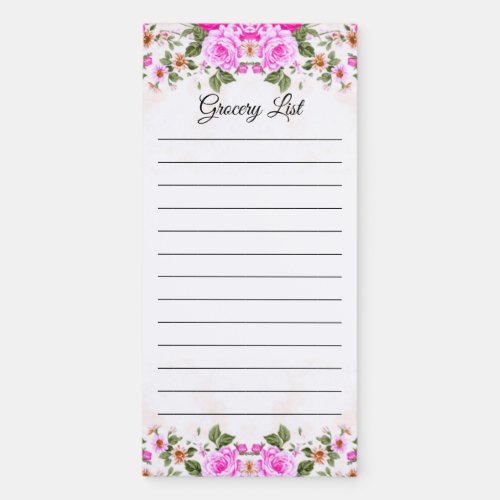 Elegant Blush Pink Rose Flower Grocery List Magnetic Notepad