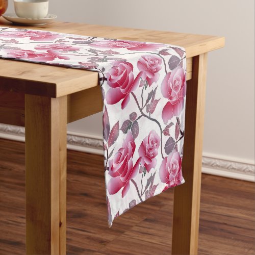 Elegant Blush Pink Rose Flower Short Table Runner