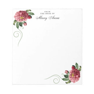 Elegant Blush Pink Rose Flowers Personalized Notepad