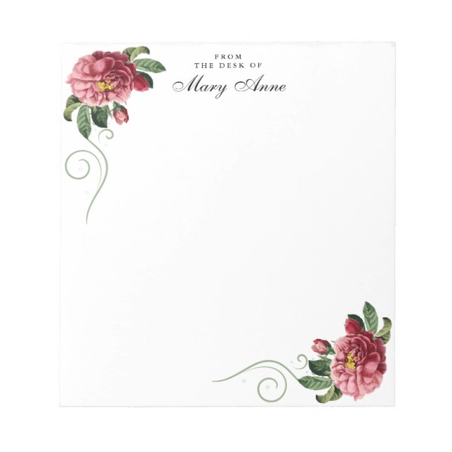 Elegant Blush Pink Rose Flowers Personalized Notepad (Front)